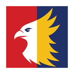 Colorful square logo illustrating a modern griffin eagle head with a strong symbolic presence