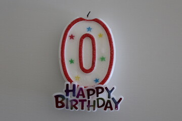 numbers 0 years candle for cake happy birthday sign