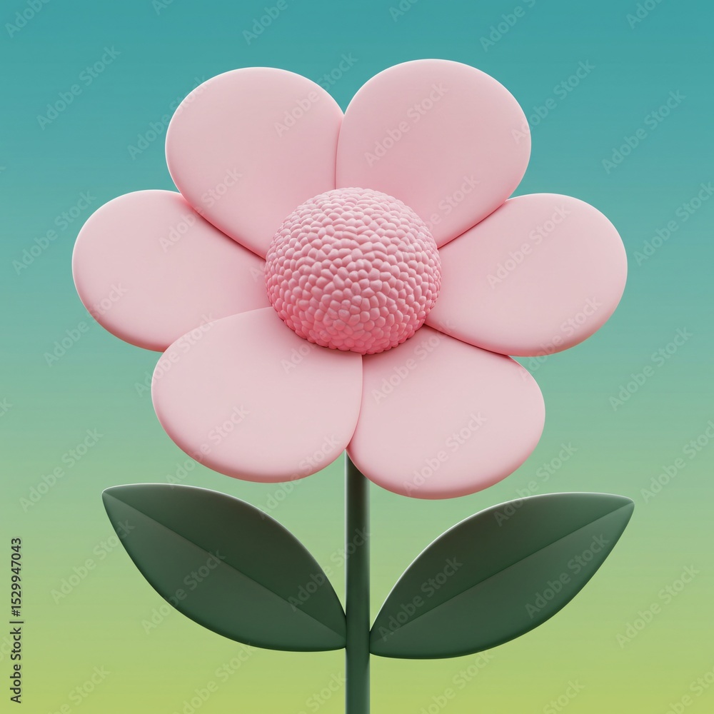 Aufkleber 3d rendering of a stylized flower is centered against a gradient background that shifts from light b