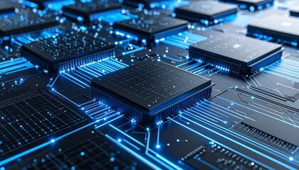 Futuristic Technology Abstract Background with Microchips and Circuit Boards.