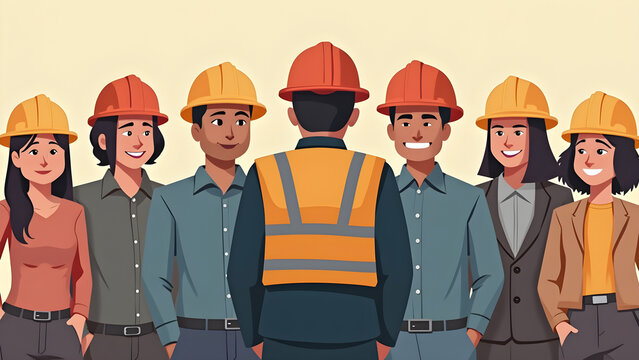 A group of people wearing hard hats
