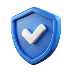 3d realistic blue shield checkmark icon isolated on transparent background