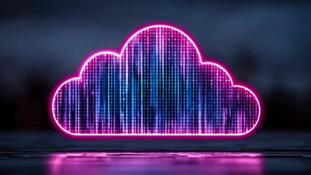 Digital cloud computing concept with binary code and data storage visualization

