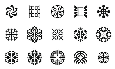 A collection of intricate black and white geometric designs, showcasing diverse patterns ranging from floral motifs to abstract shapes, perfect for various creative projects.