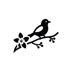 perched bird on floral branch vector illustration