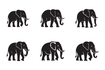 Elephant silhouette vector set, collection of black safari animal icons 