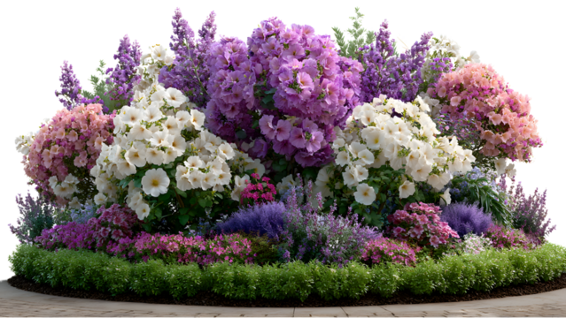 A profusion of pastel blossoms, isolated on transparent background, creates a vibrant floral tapestry in a lush garden setting