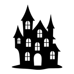 Obraz premium Haunted Halloween Castle Silhouette Vector – Spooky Scary House Art. 