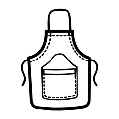Simple apron with pockets in monochrome line drawing style  