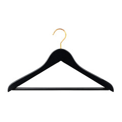 Sleek black clothes hanger with gold hook, perfect for organizing wardrobes and displaying garments. Its minimalist design adds touch of elegance to any closet space