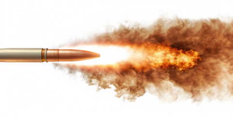 Bullet firing explosive blast isolated on a white background png ai generated