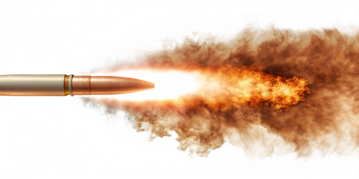 Bullet firing explosive blast isolated on a white background png ai generated