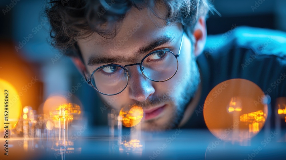 Aufkleber physics researcher adjusting equipment for an experiment on quantum mechanics in a lab setting.