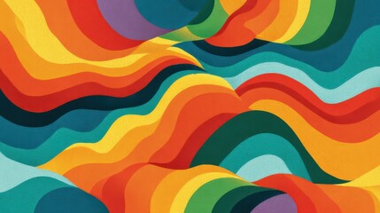 Obraz premium A colorful painting of a wave with a rainbow in the background. The painting is abstract and has a vibrant, energetic feel to it
