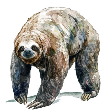 watercolor sloth walking forward clip art preview