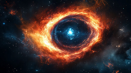 Cosmic Nebula Fiery Ring and Central Light