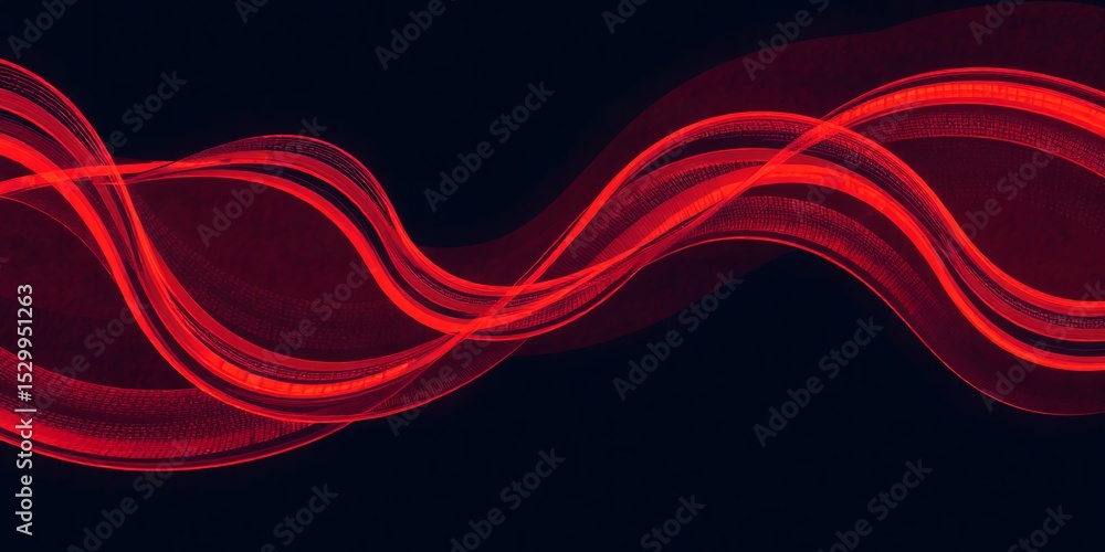 Poster a digital rendering featuring multiple flowing red lines against a dark background design effect