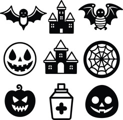 Obraz premium Halloween Vector Symbols – Scary Theme in Orange and Black 