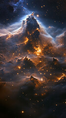 Cosmic Nebula Mountainscape: Golden Celestial Formation