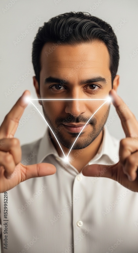 Aufkleber man biometric face scan glowing triangle digital identity ai