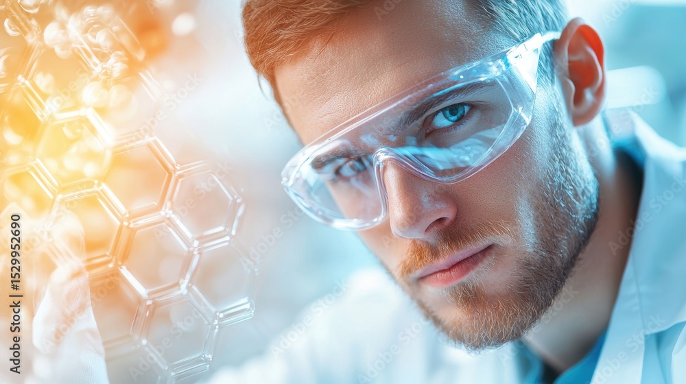 Aufkleber molecular chemist studying the behavior of molecules under different conditions in a laboratory.