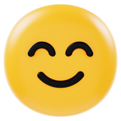 smiley face with a smile and closed eyes  3d icon in cartoon plastic style minimal isolated on transparent white background, clipping path	