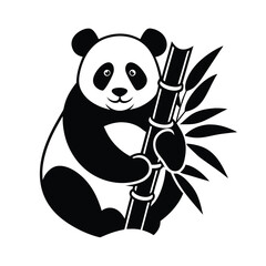 Panda Hugging Bamboo in Cute Design vector illustration