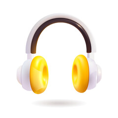 A stylish pair of white and yellow headphones placed elegantly on a clean, bright white background for a striking visual effect