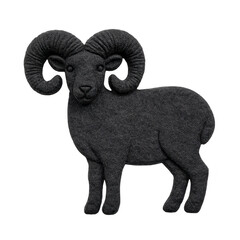 Silhouette of bighorn sheep with large, curved horns stands against plain background, showcasing its distinctive features. image highlights animal majestic and powerful presence