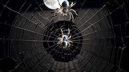 Spider constructing intricate web under moonlight: nature's weaver in action - Powered by Adobe