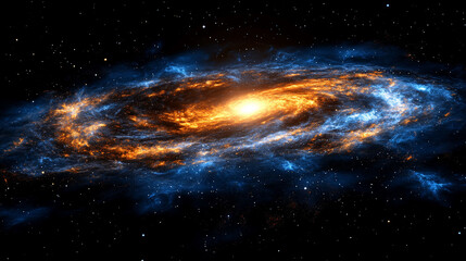 Cosmic Spiral Galaxy in Fiery Orange and Deep Blue
