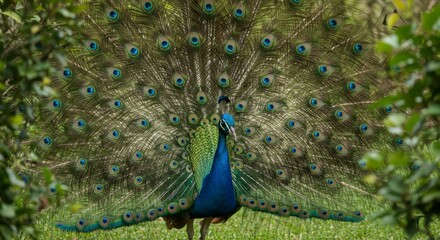 Fototapeta premium Majestic peacock displaying vibrant plumage