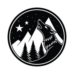 Lone Wolf Howling at a Mountain Silhouette vector illustration