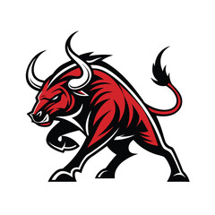 Red and Black Bull in Fierce Angled Style vector illustration