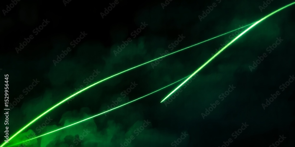 Poster an abstract image featuring neon green lines intersecting against a dark green background glow