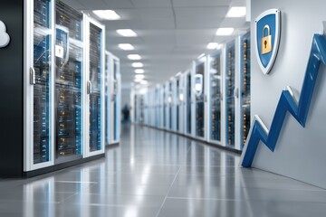 A sleek and organized data center features rows of locked servers, reflecting advanced technology.