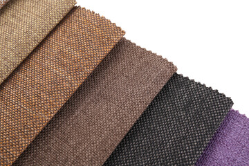 Samples of different fabrics isolated on white