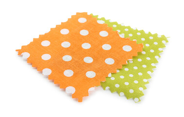 Samples of fabrics with polka dot pattern isolated on white