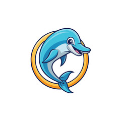 Playful Dolphin in a Jump Through Hoops vector illustration