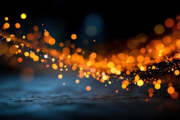 Glowing bokeh lights in orange and gold dance across a dark background, creating an ethereal ambiance. This captivating view draws attention and inspires creativity during the evening.