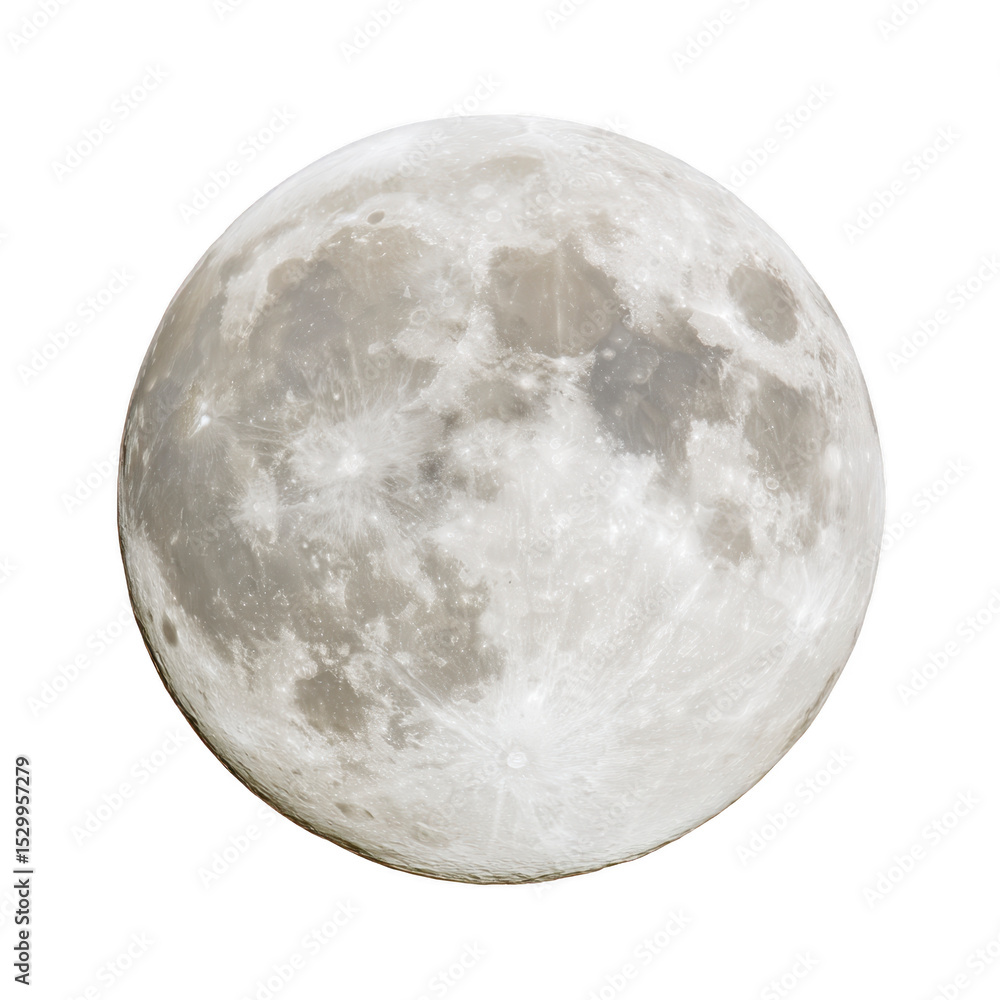 Poster detailed image of full moon showcasing its craters and surface texture against transparency backgrou