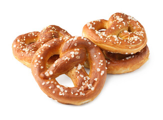 Tasty pretzels with salt isolated on white