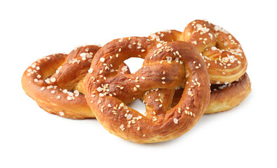 Tasty pretzels with salt isolated on white