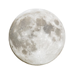 Detailed image of full moon showcasing its craters and surface texture against transparency background. moon appears bright and luminous, highlighting its natural beauty
