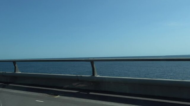 Odense, Denmark A view from a car driving over the Storeb&aelig;lt, or Great Belt Bridge.
