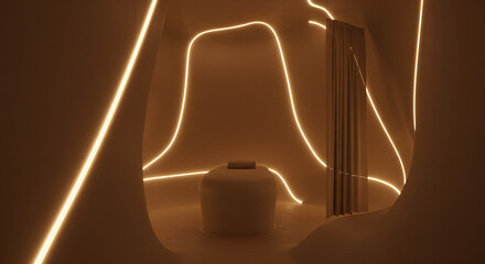 "The Quiet Fold" – A spa or retreat space defined by curved folds and hidden light.