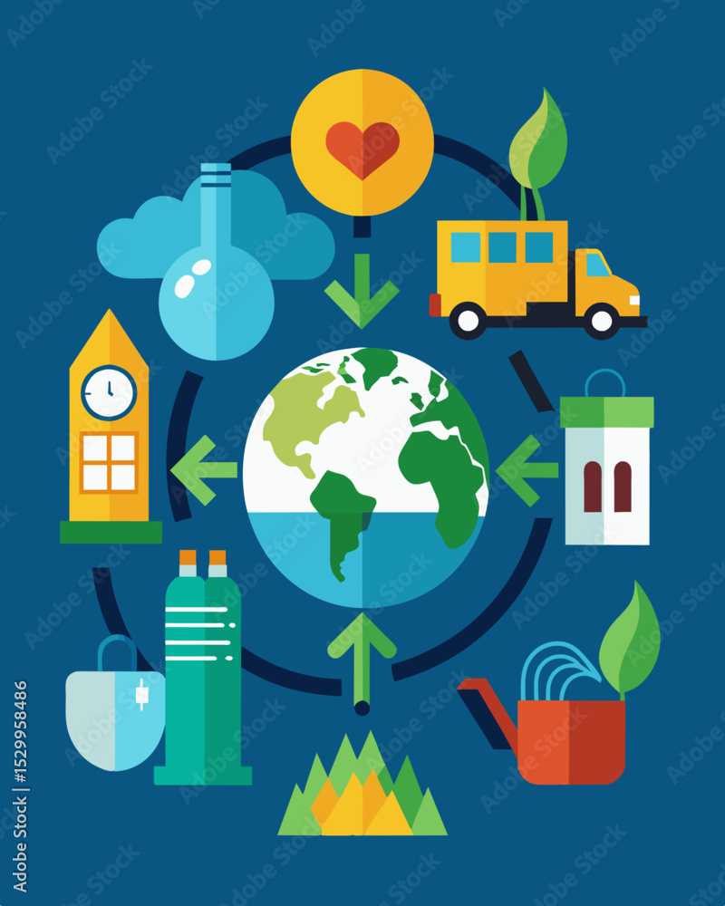 Poster a graphic displaying the different environmental impacts of a product at different stages of its lif