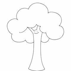 Stylized tree stands coloring page simple and minimal line art illustration on white background