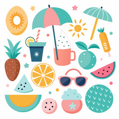 summer beach icons set