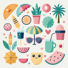 Fototapeta premium vector illustration of a set of summer icons